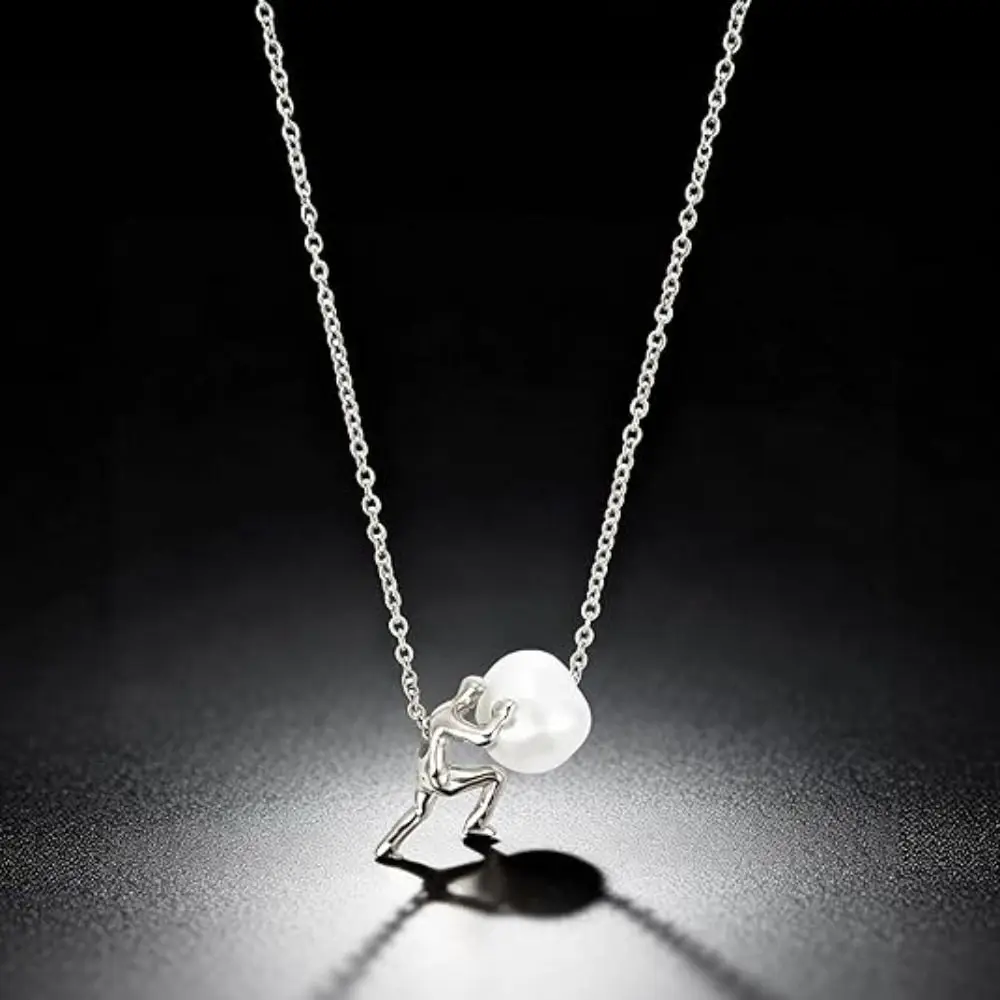 Man Pushing Stone Sisyphus Necklace Perseverance Symbol Simple Pendant Necklace Silver Color Personality Jewelry Accessories