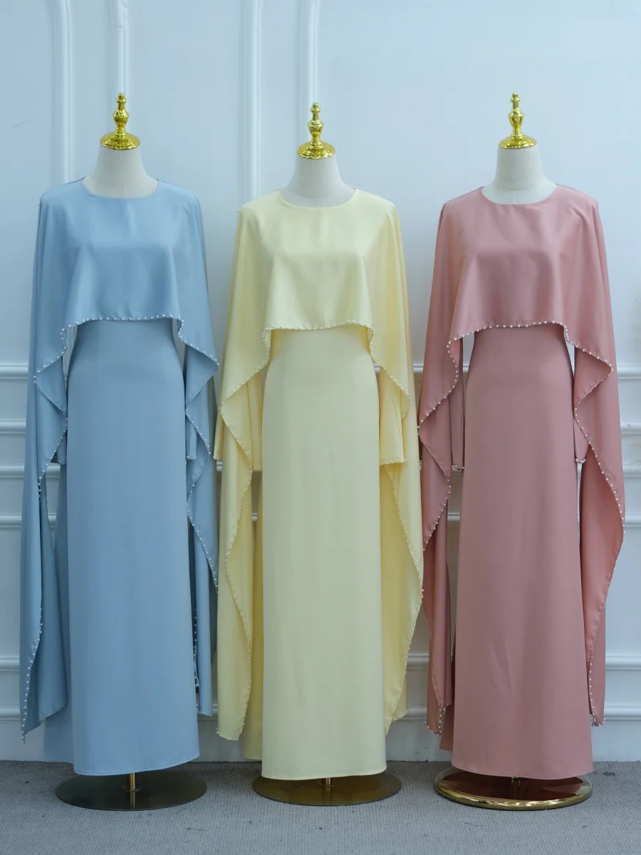 Muslim Women Dubai Abaya Elegant Pearl Beading cloak wraps Long dress Modest Kaftan Robe Femme Islamic Clothing African dresses