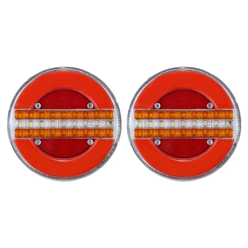 2Pcs 4 Inch Trailer Dynamic Tail Light 24V LED Truck Brake Light LED Round Water Hamburger for Boats, Buses, Caravans