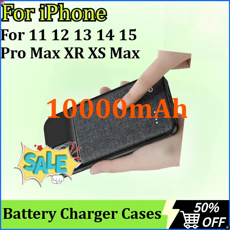 

For IPhone 11 12 13 14 15 Pro Max XR XS Max 10000mAh Battery Charger Case Portable Power Bank Charging Cover Back Clip Battery