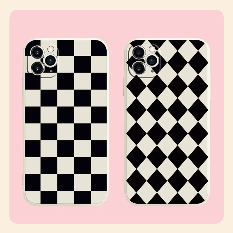 Phone Case for samsung A12 A22 A32 A42 A52 A72 A13 A33 A53 A73 A21 A41 A51 A71 Checkered Black White Squares Grid Block Cover