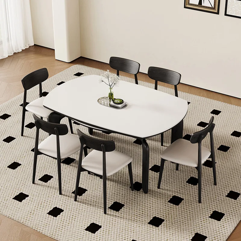 Extendable sintered stone dining table, round light luxury, modern minimalist, dual-purpose rotating folding wabi-sabi style din