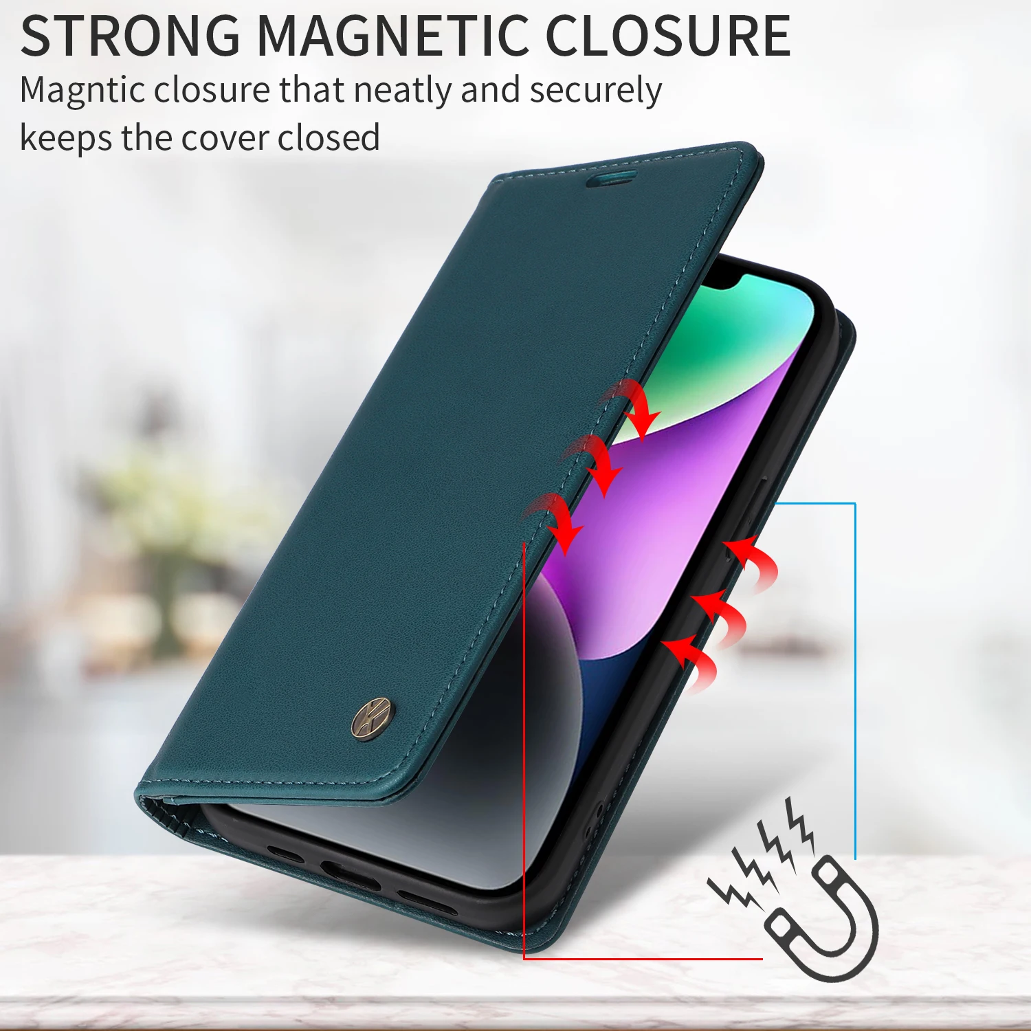 Magnetyczne etui portfel ze skóry na telefon iPhone 17 Plus 11 12 13 14 15 16 17 Pro Max 16E 13 mini, wielofunkcyjne etui na telefon — zdjęcie produktu 4