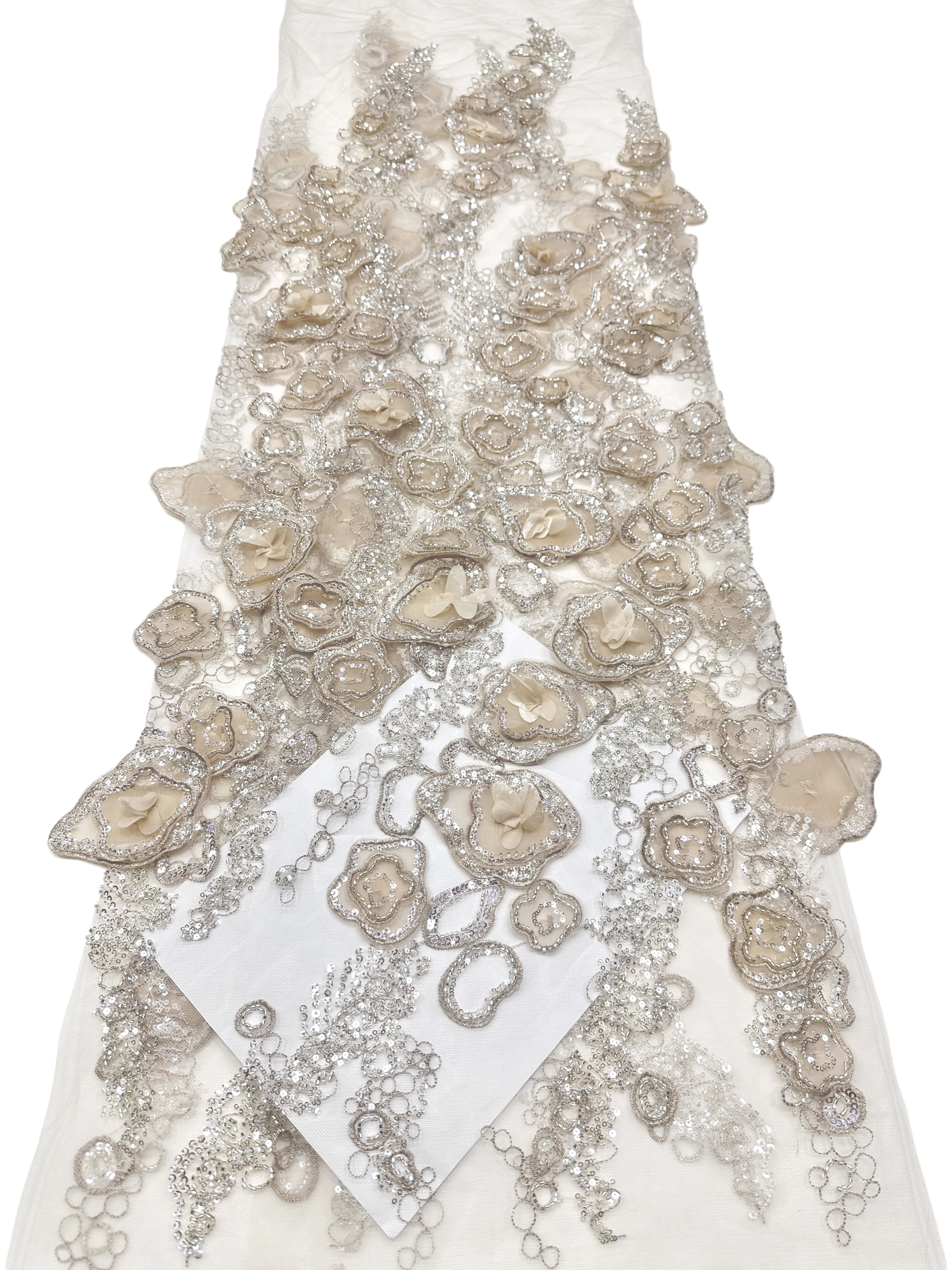 2026 High Quality African Lace Fabric Sequins Mesh Lace Luxury Beads 3D flowers Embroidered Tulle Lace Fabric For Sewing