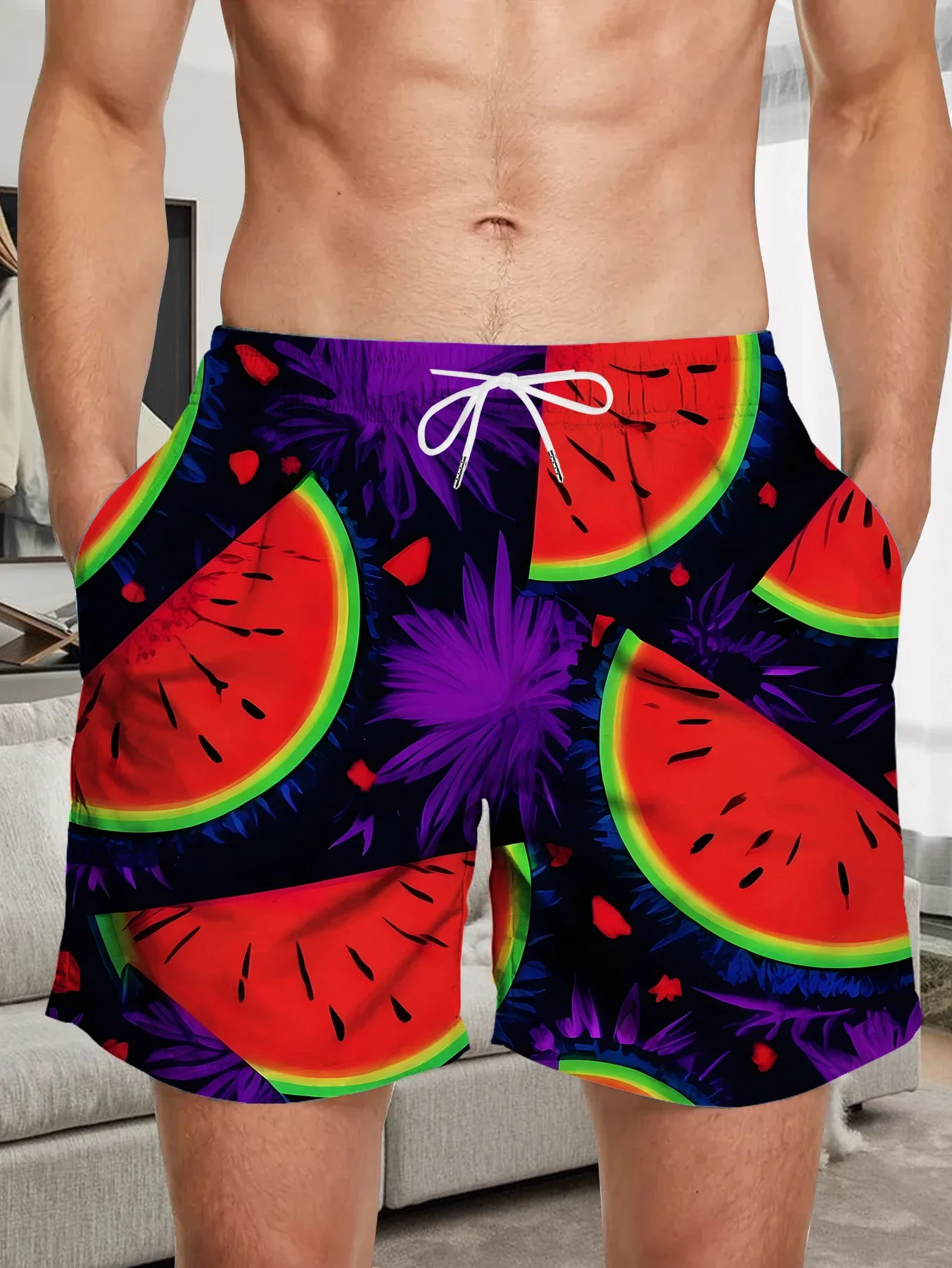

Polyester Quick Dry Men Shorts Retro Full Digital Print Beach Casual Board Pants