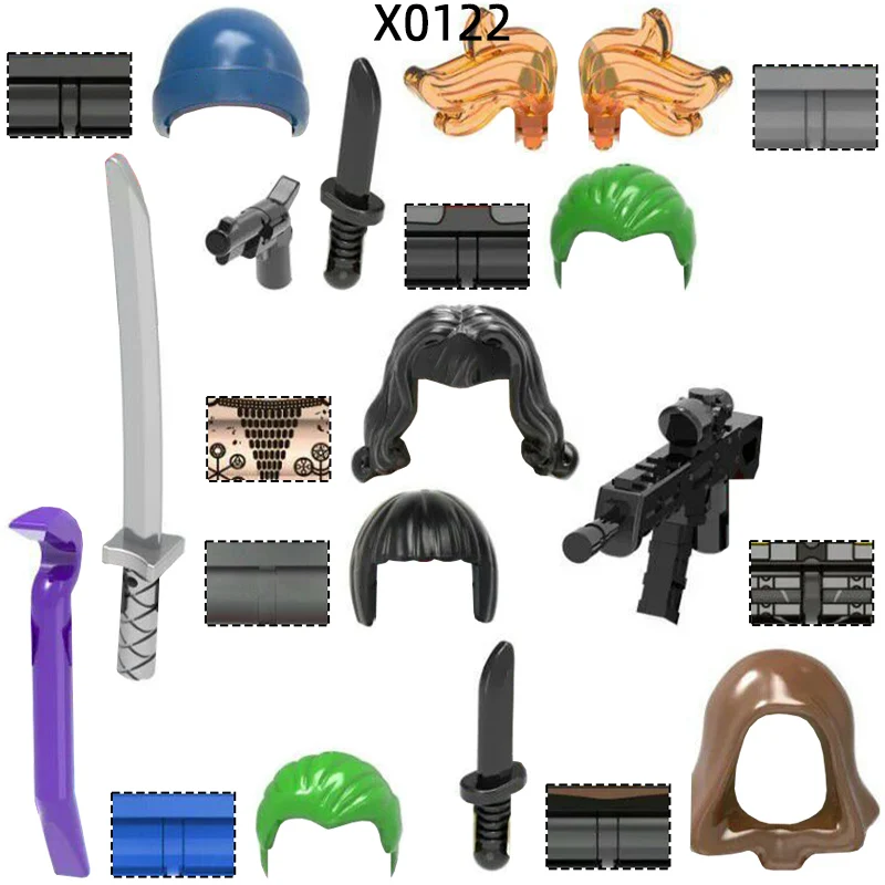 

The X0122 Weapons Pants Hair Parts Action Figures Cloak Knife Stick Model Blocks MOC Bricks Set Gifts Toys