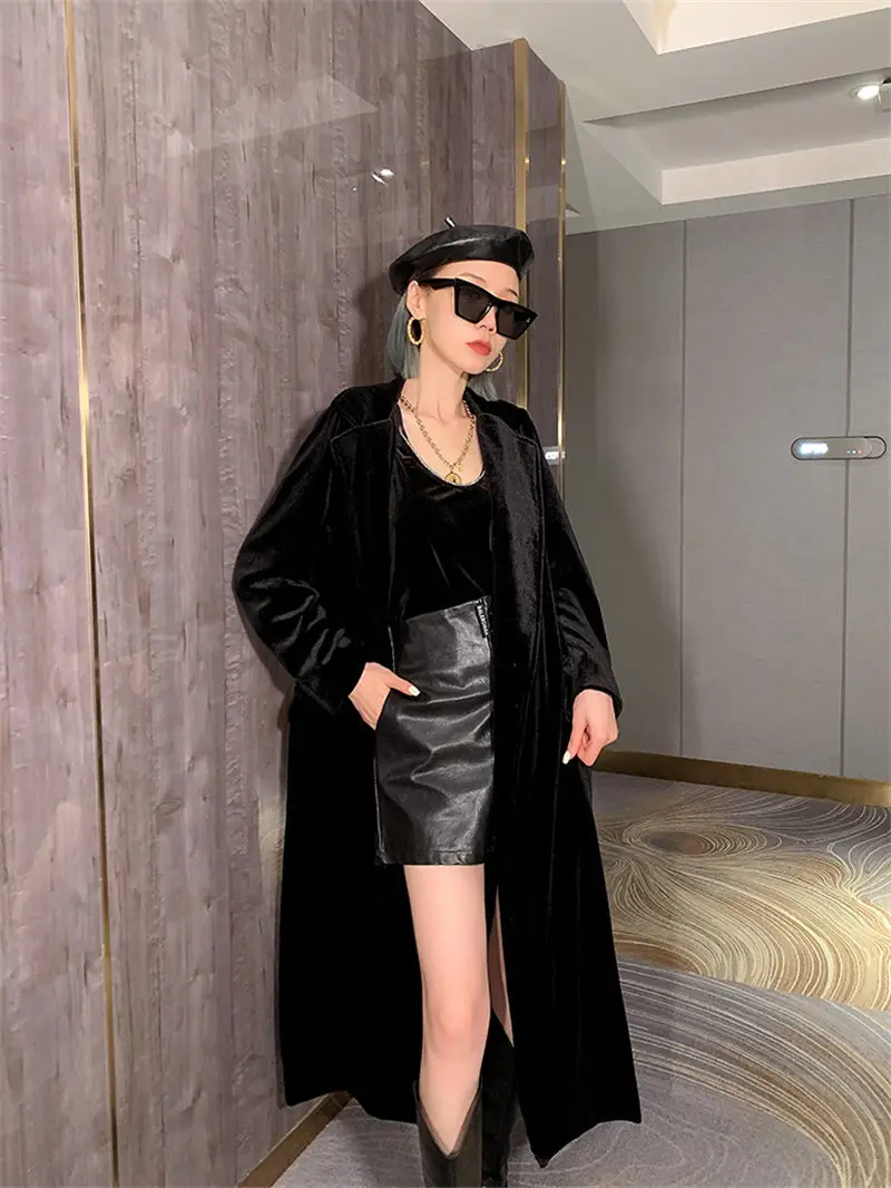 

Korean Style Suit Collar Velvet Jacket Windbreaker Spring Autumn 2023 Medium Length Women's Coat Versatile Casual Blazer T1324