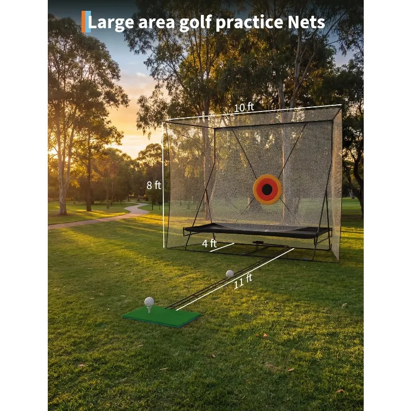 10x8Ft Golf Batting Cage Kit, Portable Golf Practice Cage With Ball Return System For Yard Home Office