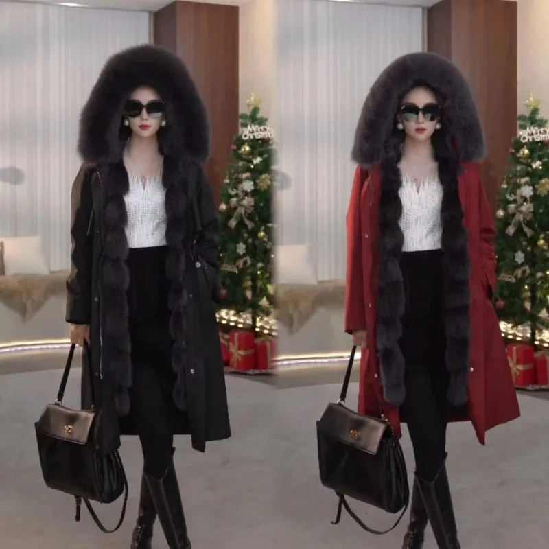 Long Fox Placket Liner Pie Overcomes Women's New Detachable Coat Mother Winter Real Fur Integrated Exquisite and Simple Leisure