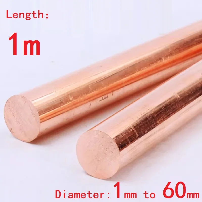 1pc Length 1m Copper Round Rod Bars Diameter 2 3 4 5 6 7 8 10 12 13 14 15 16 18 20 22 25 28 30 32 35 38 40 45 50 55 60mm