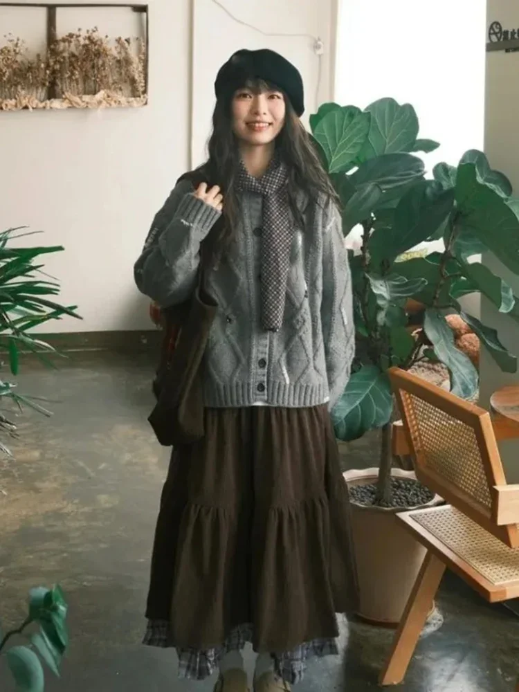 Autumn Heavy Streetwear Skirt For Women Y2k Vintage Double-layer Corduroy Cake Skirts Fashion Loose New Women's Clothing