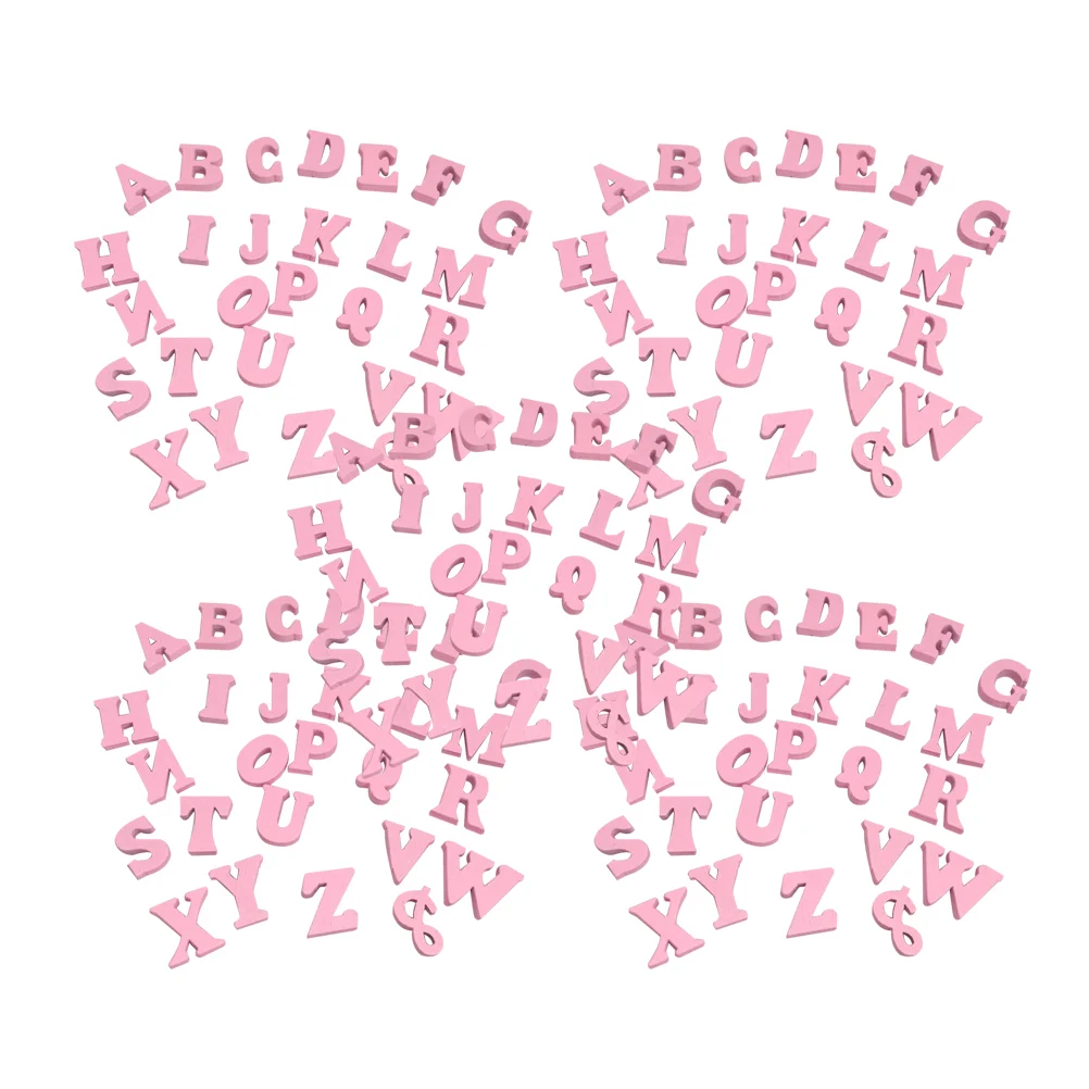 100 Pcs Decoration English Letter Wood Slices Household Alphabet Pink Wooden Child