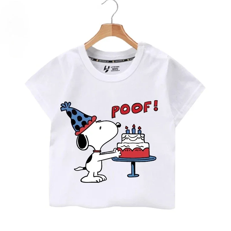 

Милая трендовая футболка с короткими рукавами Snoopy, повседневная удобная футболка из 100% хлопка для мальчиков и девочек, летняя свободная универсальная детская одежда