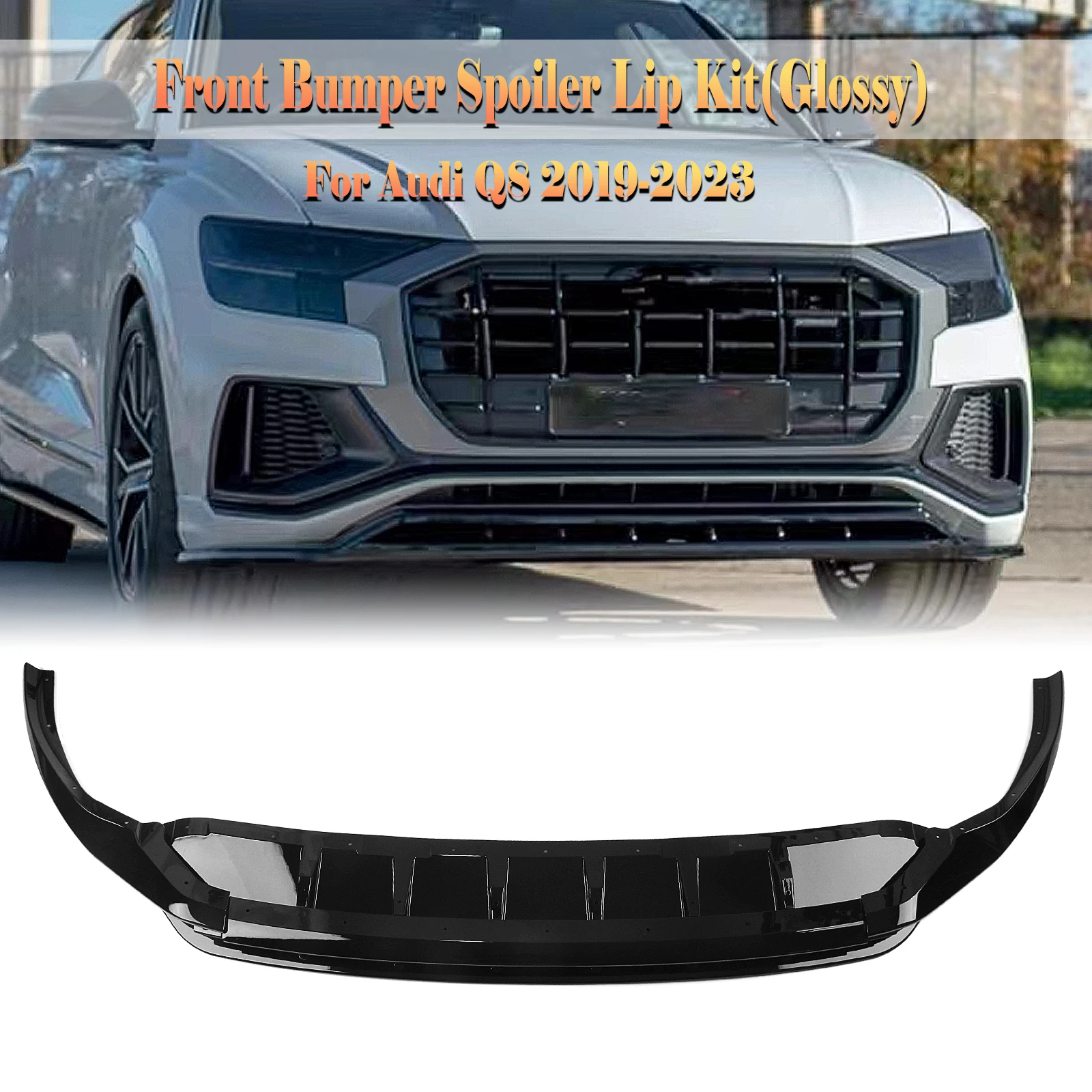 

Front Bumper Spoiler Lip For Audi Q8 2019 2020 2021 2022 2023 Glossy Black/Carbon Fiber Look Lower Splitter Protector Body Kit