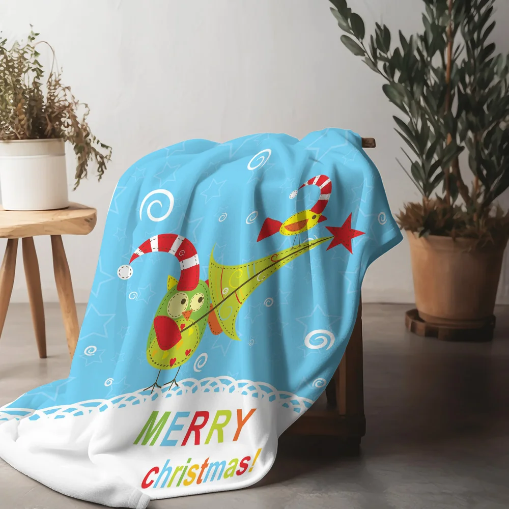 TU Festive Christmas Throw Blanket Cozy Flannel Warm Winter Bedspread Holiday Home Decor Gift Merry Xmas Reindeer Snowman Patter