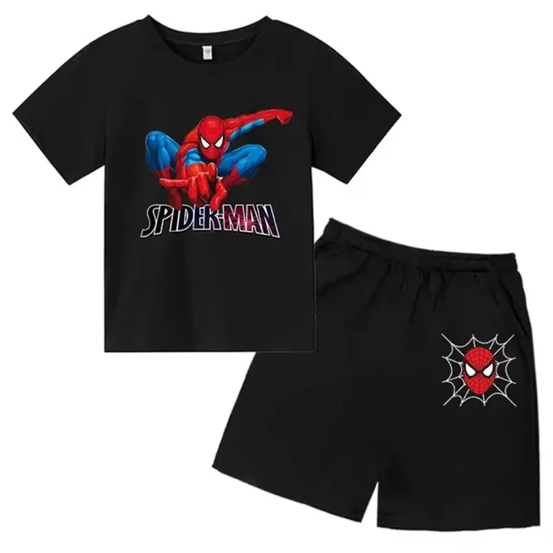 

Kids hot selling T-shirt 2-piece set for boys and girls aged 2-12, casual outdoor sports short sleeved+shorts printed Spider Man