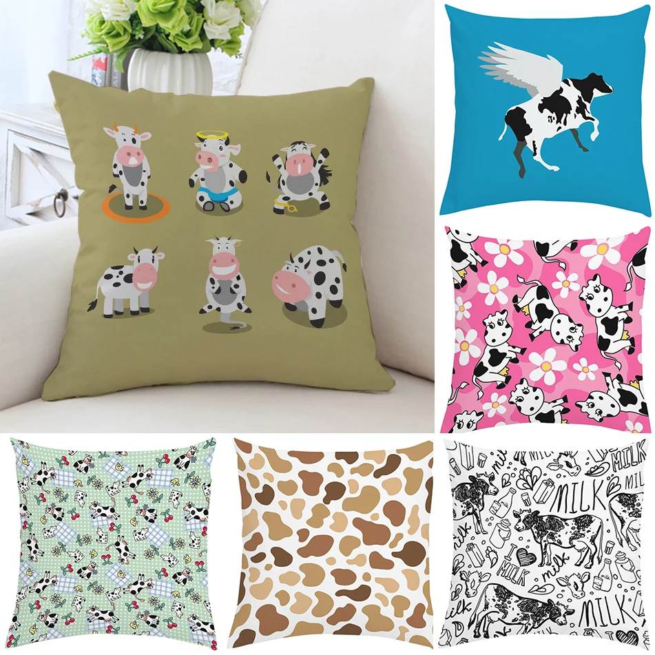 

Cow Pattern Cute Pillow Cover Double Sided Printed Sofa Cushion Cover Car Decoration Cushion Cover Chair Waist Cushion 40x40cm