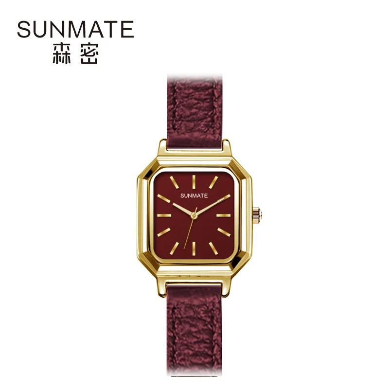 SUNMATE Luxury Vintage Dial Ladies Quartz Watch with Square Leather Strap, Fashionable Women's Watch, Suitable for Women's Gift