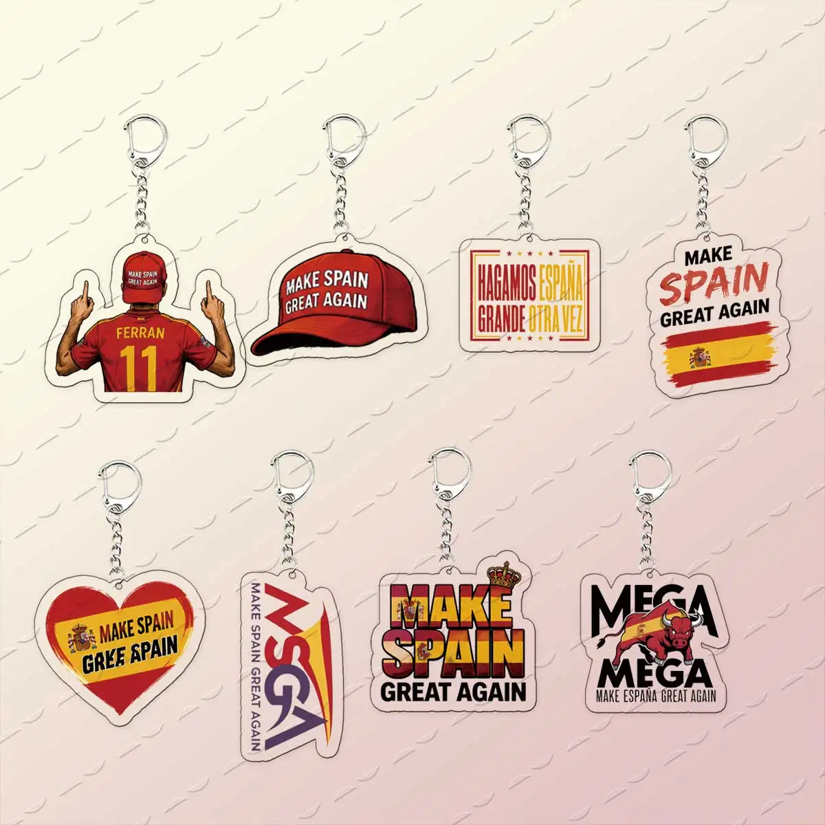 Funny make spain great again Keychains For Accessories Bag Charm Acrylic make spain great again Keyrings Pendant Jewelry  Gifts