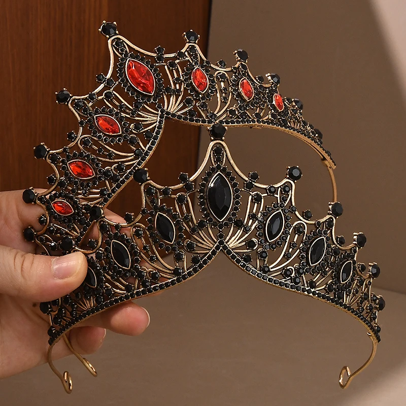 

2-piece set of luxurious and elegant crystal crown hair accessories Tiara women's party black and red bridal crown accessories