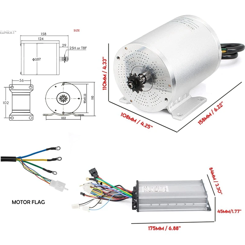 Kunray E-bike motore senza spazzole 36V 1000W regolatore senza spazzole per motore 48V 2000W con acceleratore per Go-kart 72v 3000w