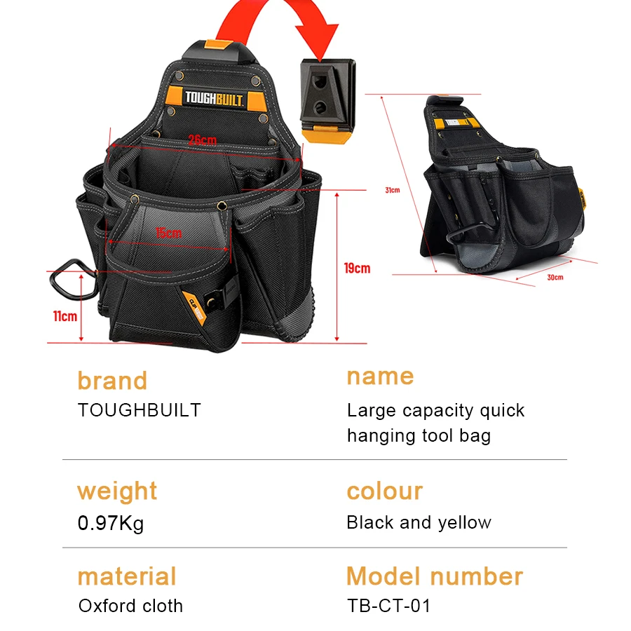 TOUGHBUILT TB-CT-01 Contractor Pouch  Large-capacity Multifunctional Quick-hanging Tool Bag Tool Kit Storage Bag