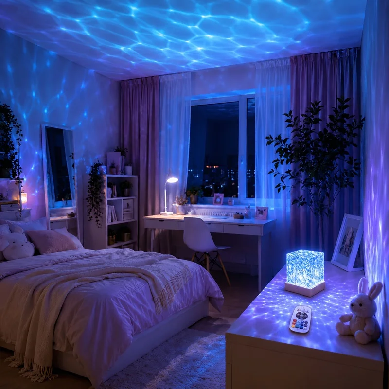 16-Color Water Ripple Ambient Night Light,Small Lamp That Exudes a Sense of Luxury,Smart Control with Remote and Touch Functions