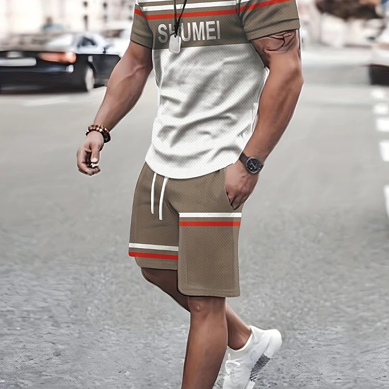 

Men's 3D Printed Casual Sportswear, Oversized Breathable Short Sleeves And Shorts, Y2K Style