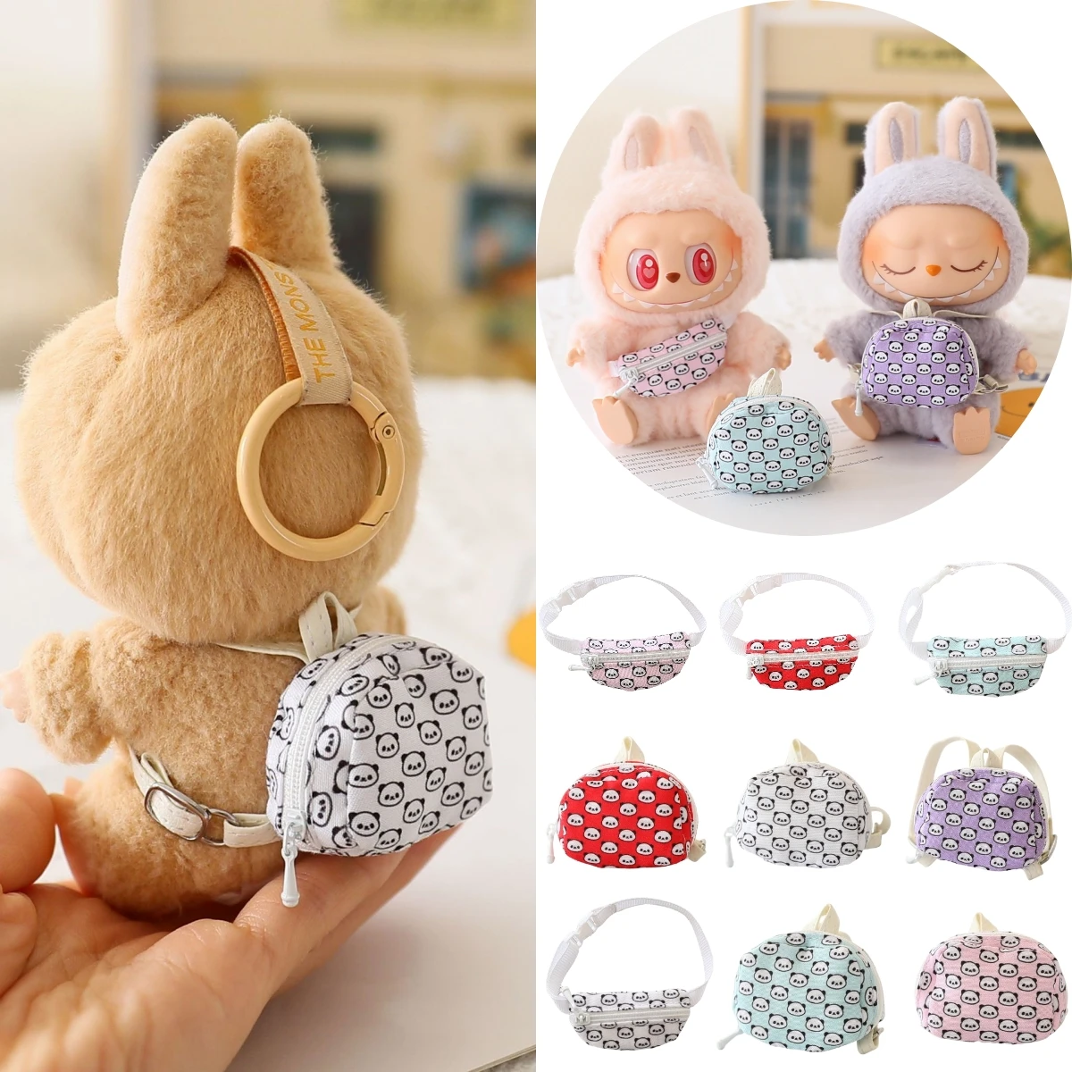 Für 17 cm Labubu Mode trendige Puppe Rucksack Zubehör süße Panda Overall Tasche