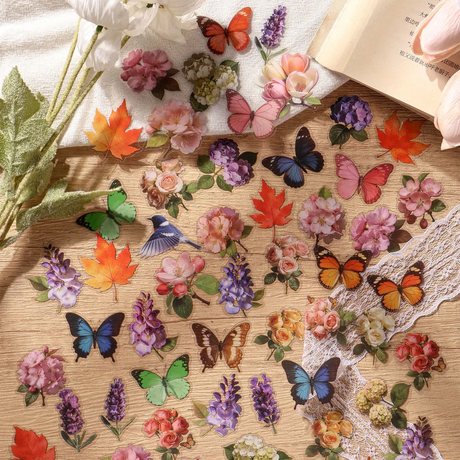 15 Sheets Flower & Butterfly Sticker Pack, Mixed Patterns for DIY Handmade Album Scrapbooking Decorative Paper Supplies