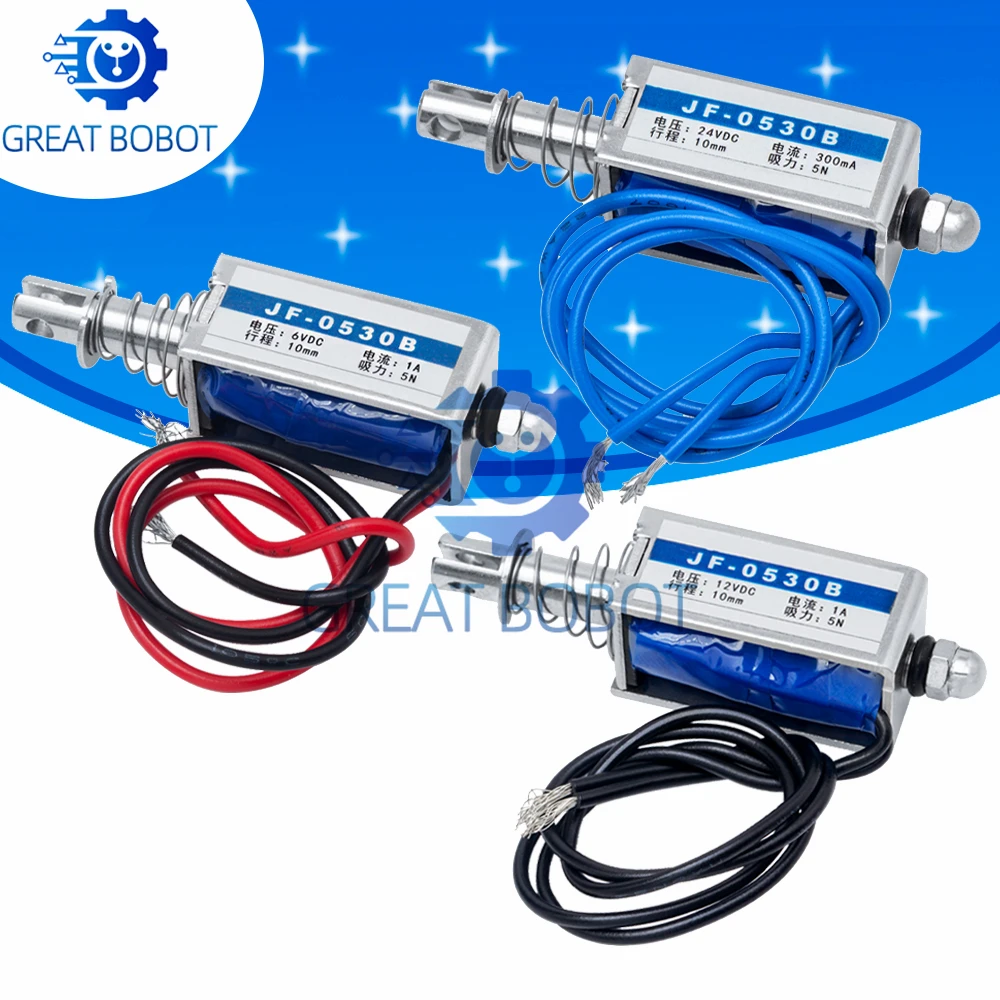 JF-0530B Bidirectional Solenoid Actuator, 6-24VDC 5N 10mm Stroke Industrial DC Electromagnet Module