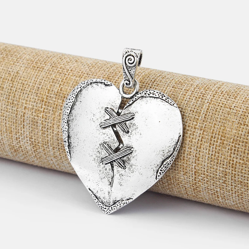 2PCS Tibetan Silver Large Heart Shape Charms Pendants for Necklace Making Jewelry Findings 57x55mm