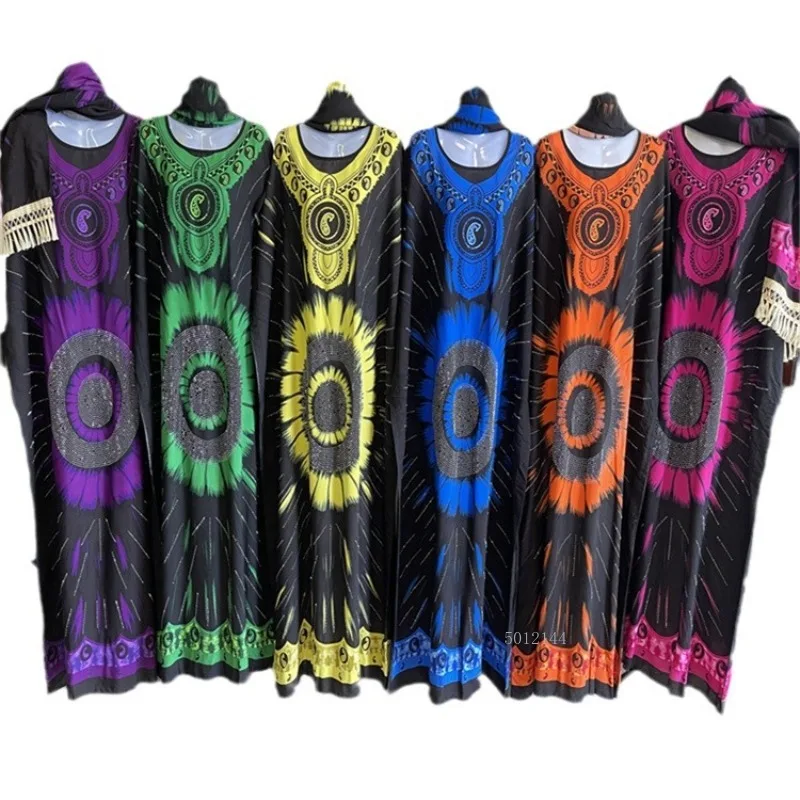 

Hot Drill Diamond Embroidery Kimono Rayon Robe Women's Loose Fit Long Sleeve Dress with Attached Scarf