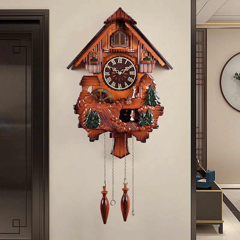 Swinging wall clock Living room clock Creative wall watch Cuckoo clock Music time bird