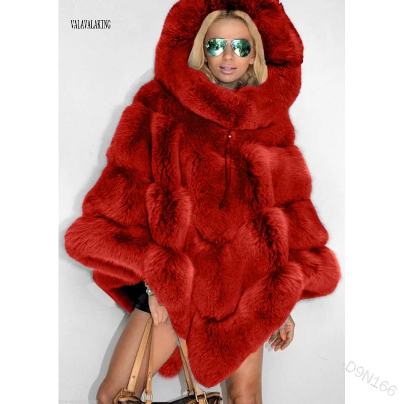 2025 Women Winter Furry Plus Size Faux Fur Coat Female Hooded Long Sleeve Plush Cloak Ladies Large Fake Fur Warm Fluffy Outwear