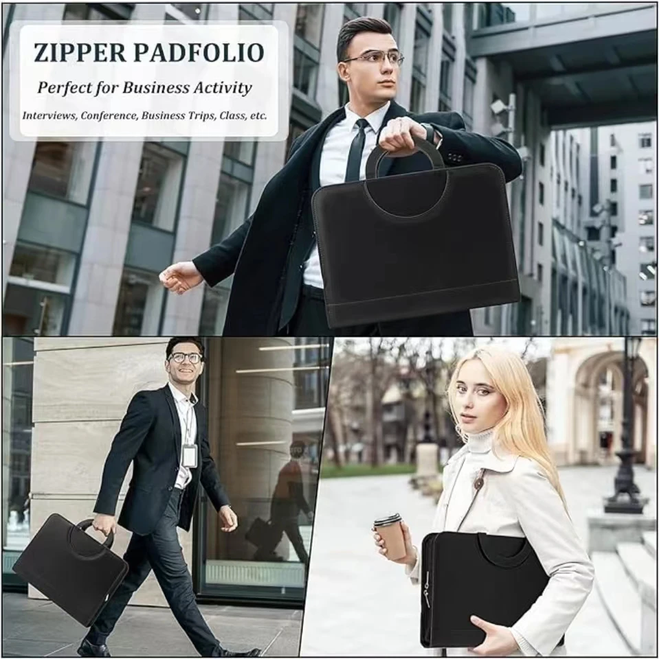 

Portfolio Business Padfolio Folder with Zipper, Conference Meeting Executive File Legal Document Organizer with Pockets Letter S