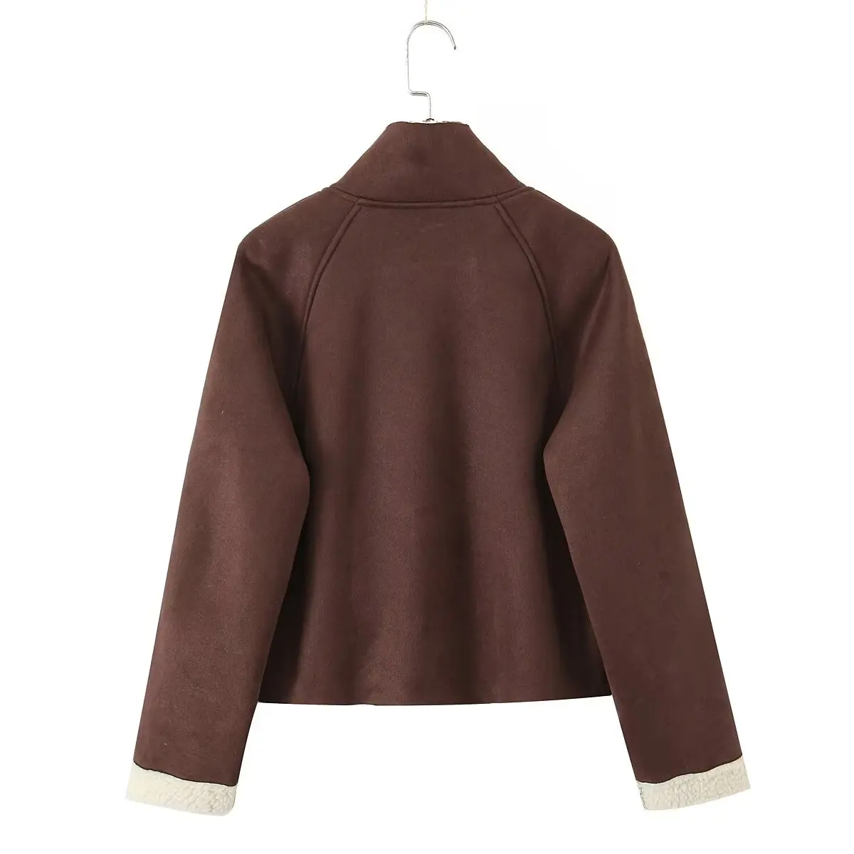 เสื้อแจ็คเก็ตผู้หญิงแฟชั่นสไตล์ยุโรปและอเมริกา ประจำปี 2025 รุ่นใหม่สำหรับฤดูหนาว ทำจากหนังกลับ คอสูง แขนยาว สไตล์เรโทร เสื้อคลุมตัวนอก