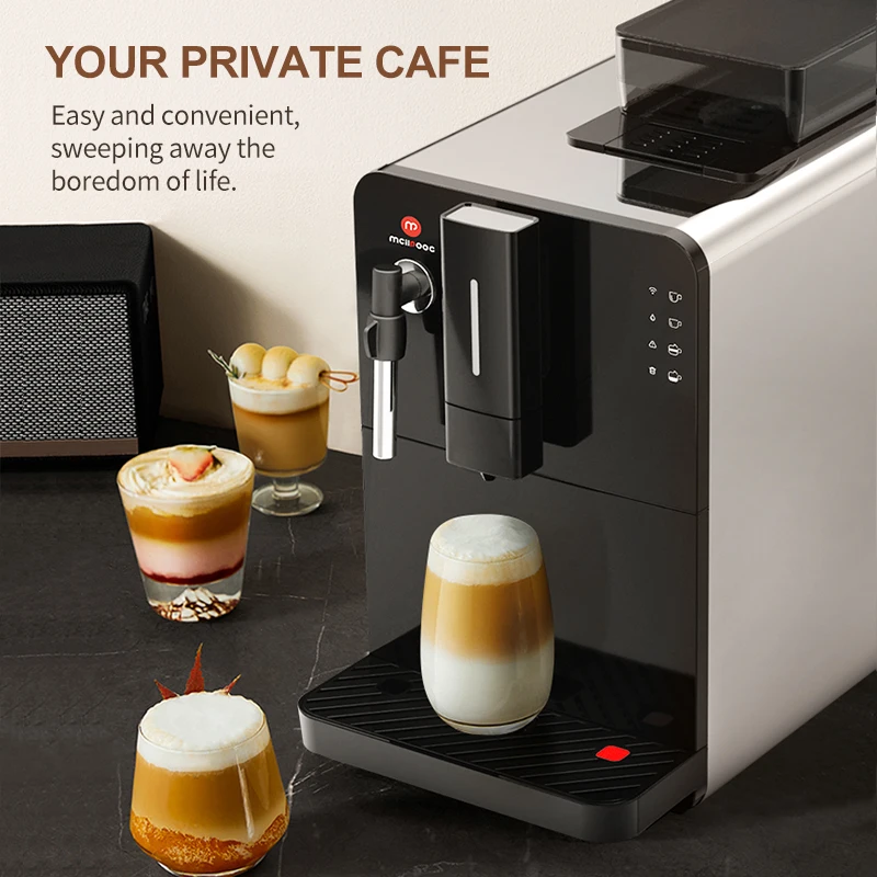 Máquina Mcilpoog Espresso Super Automático, Moedor e Leite Frother, Wi-Fi Conectado, 5 Sabores para Casa e Escritório, Prata, HI03