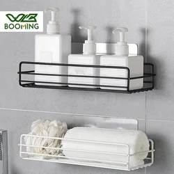 Bathroom Iron Storage Shelves Wall-mounted Punch Free Shower Shelf Black White Storage Suction Basket Storage Racks