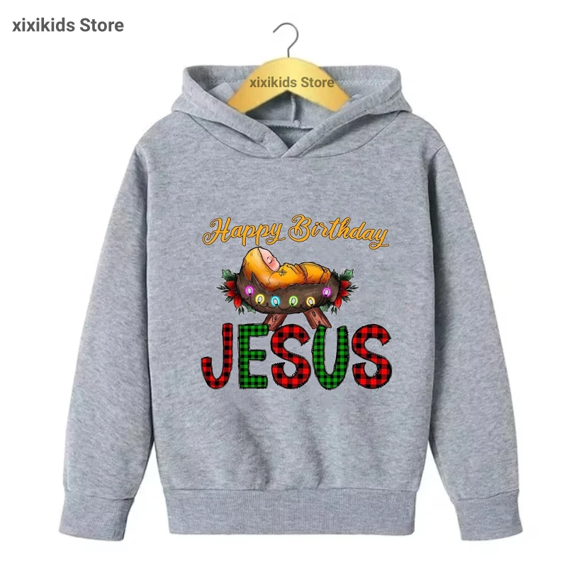 يسوع سبب الموسم الجرافيك المطبوعة قبعة هوديس هدية الكريسماس Kawaii الاطفال ملابس الشتاء/الربيع البلوز معطف