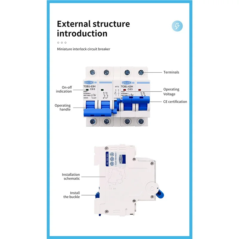 TOMZN 2P+2P MTS TOMZN AC Dual Power Manual Transfer Switch Circuit Breaker MCB 50HZ/60HZ, 63A