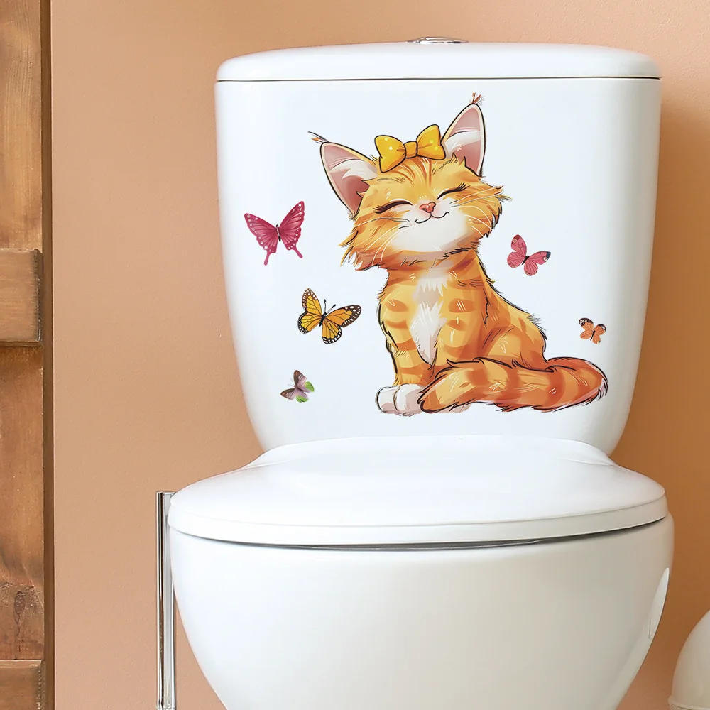 Lovely Kitten Toilet Stickers Wall Decals 3d Hole Cat Animals Mural Art Home Decor Refrigerator Posters