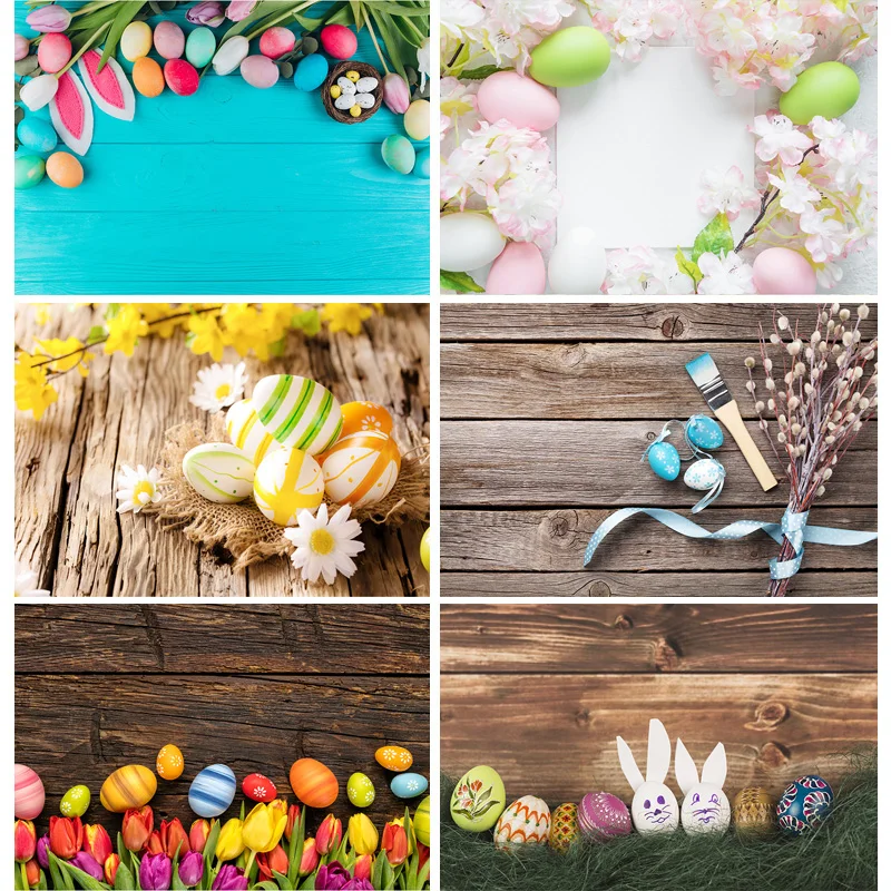 

SHUOZHIKE Spring Easter Photography Backdrop Rabbit Flowers Eggs Wood Board Photo Background Studio Props 210322CAW-02