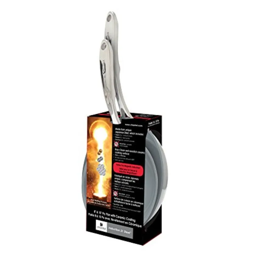 SLIN2024C Juego de sartenes para freír compatibles con inducción de 2 piezas con revestimiento cerámico de acero de 21 capas Incluye sartenes de 8 y 10 pulgadas Ideal para St