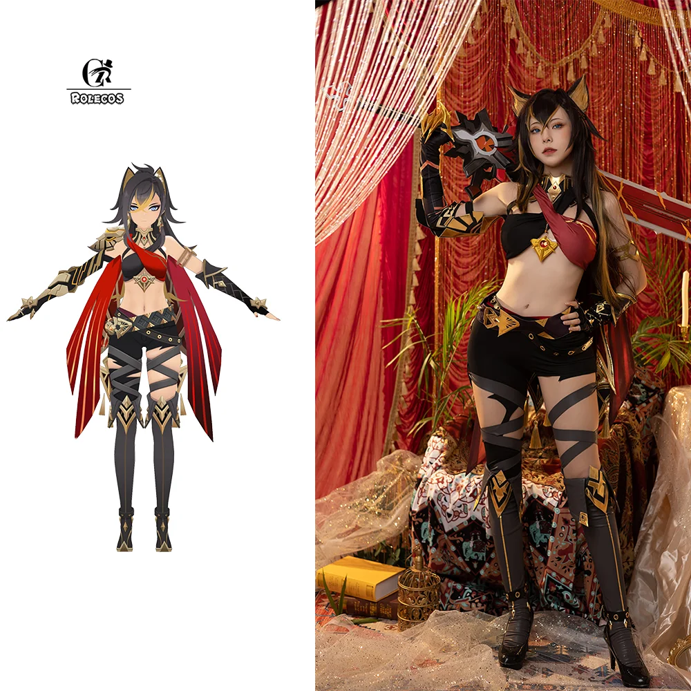 

ROLECOS Game Genshin Impact Dehya Cosplay Costume Women Combat Uniform Sexy Girl Costume Christmas Women Cosplay Costume Dress