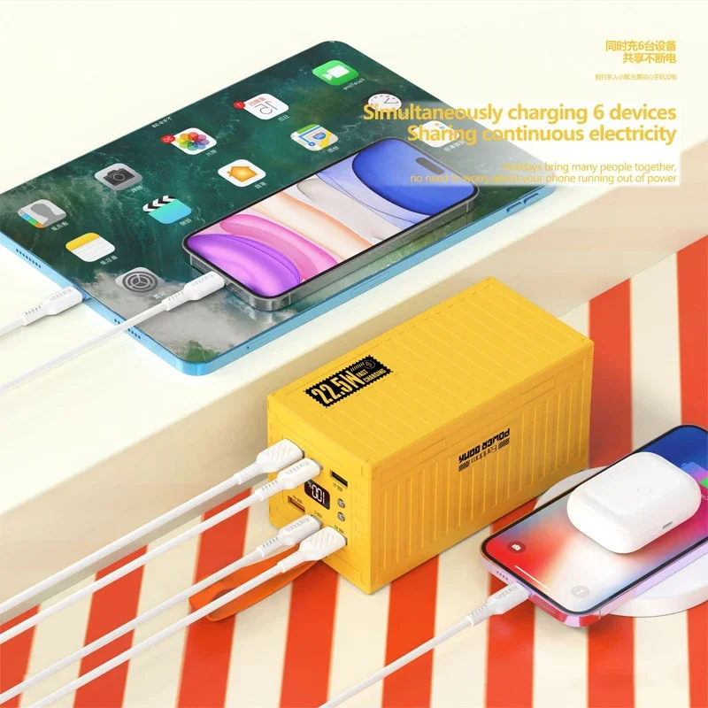 يحتوي بنك الطاقة الإبداعي بسعة كبيرة 60000 مللي أمبير في الساعة، شاشة رقمية، مصدر طاقة للهاتف المحمول مناسب لهاتف IPhone Xiaomi