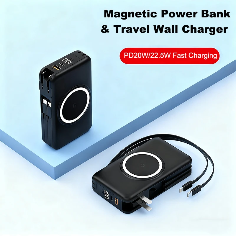 

20000mAh Magsafe Power Bank with Cable Wall Charger Magnetic Wireless 22.5W Fast Charger For iPhone 16 Samsung Xiaomi Powerbank