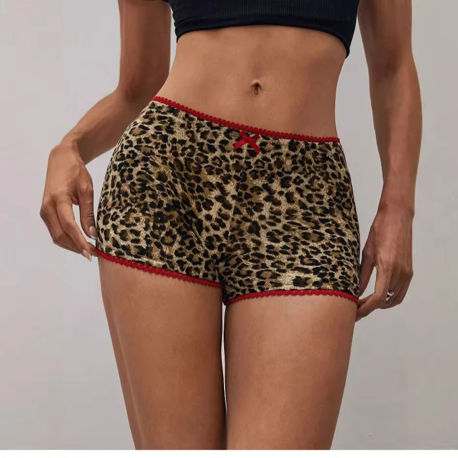 Leopard Pattern Large Women's Summer Fashion Casual Comfortable  Small Bow Personality Leopard Pattern Shorts