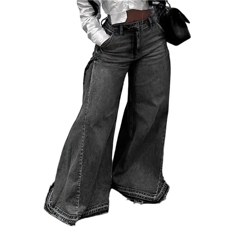 

CYL-женские джинсы-клеш с высокой талией, эластичные широкие брюки, расклешенные плиссированные винтажные повседневные свободные джинсовые брюки