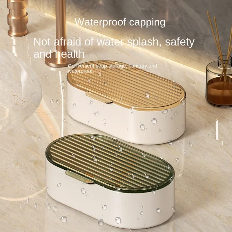 

Double-layer Soap Box Household Bathroom Non-punching Hollow Drain Soap Box with Cover Dust SoapBox Holder